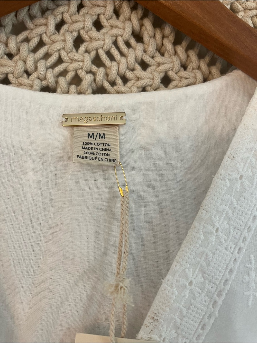 NWT Magaschoni White Linen Eyelet Short Sleeve Button-Front Maxi Dress Medium - Picture 6 of 13